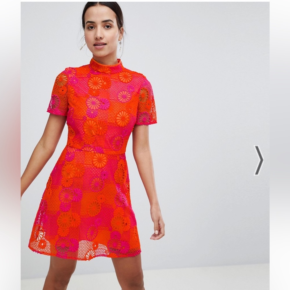 ASOS Pink and Orange Floral Lace Mini Dress